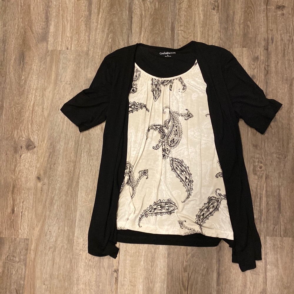Paisley blouse with mock cardigan
